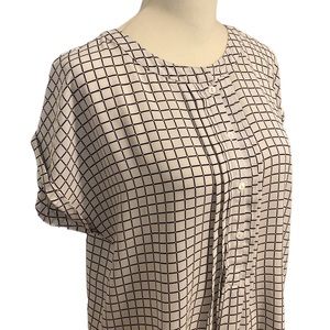JOE FRESH sheer blouse white and black grid print